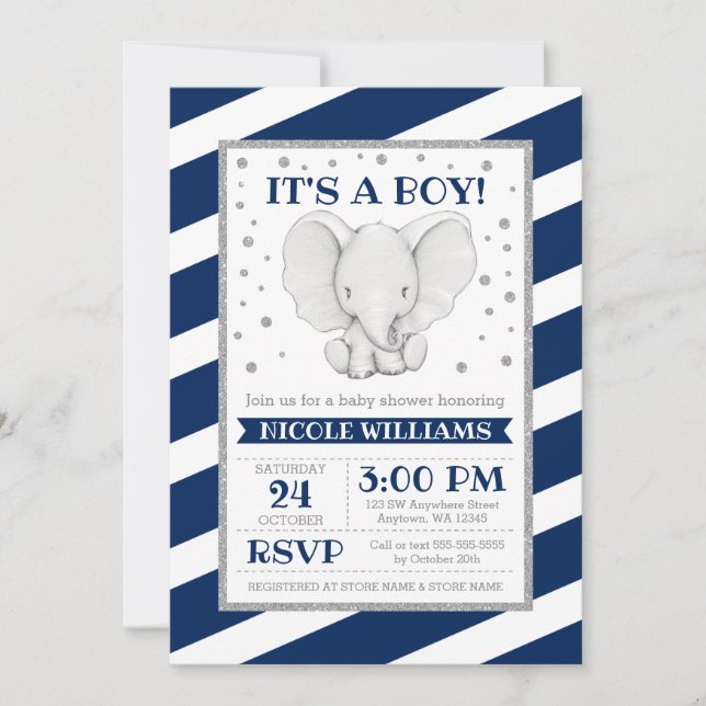 Invitaciones a la ducha de elefante de la Marina S (Anverso)