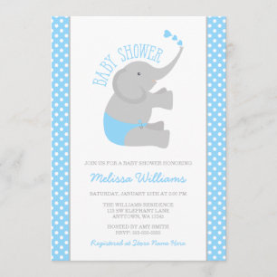 Invitaciones a la ducha de elefante gris azul dulc