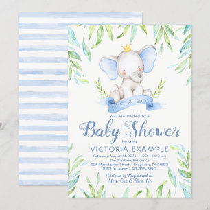 Invitaciones a la ducha de elefante Prince Baby