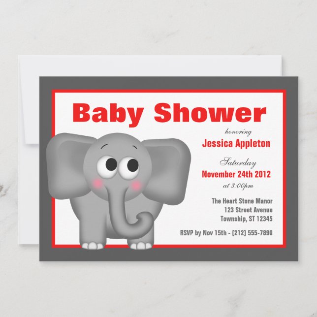 Invitaciones a la ducha de elefante rojo (Anverso)