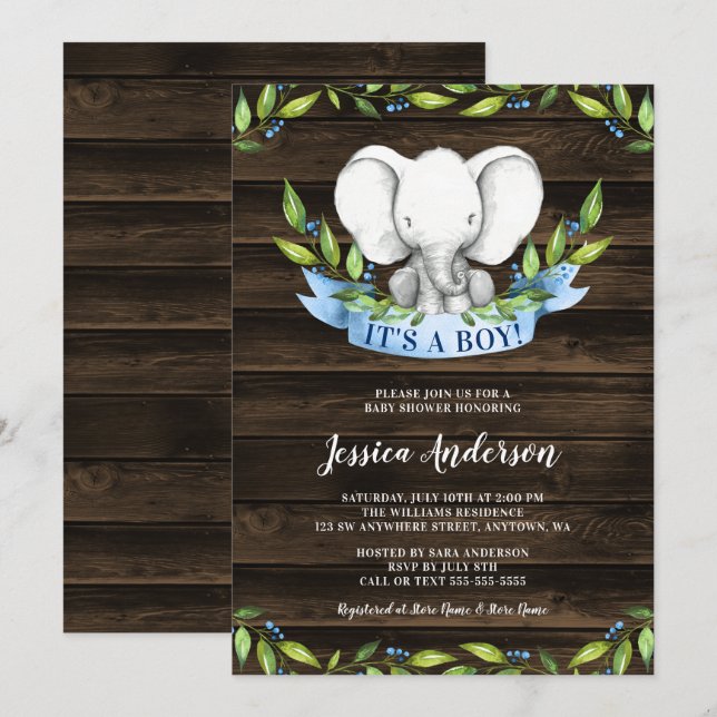 Invitaciones a la ducha de elefante ruso (Anverso / Reverso)