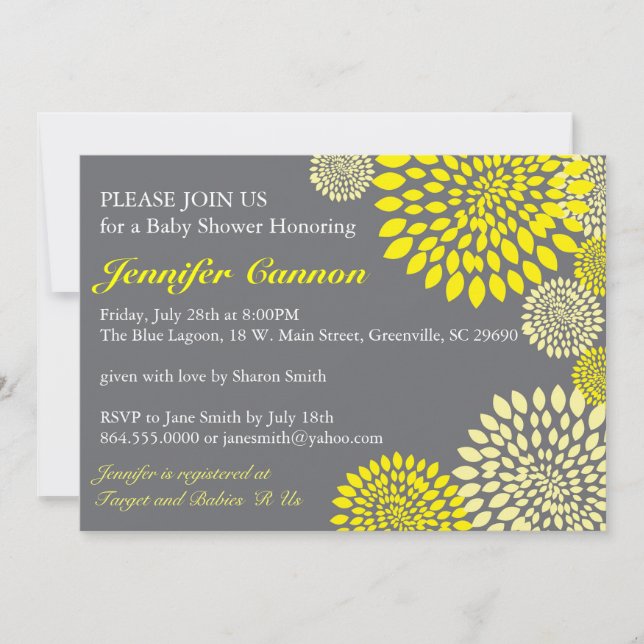 Invitaciones a la ducha de flores amarillas modern (Anverso)