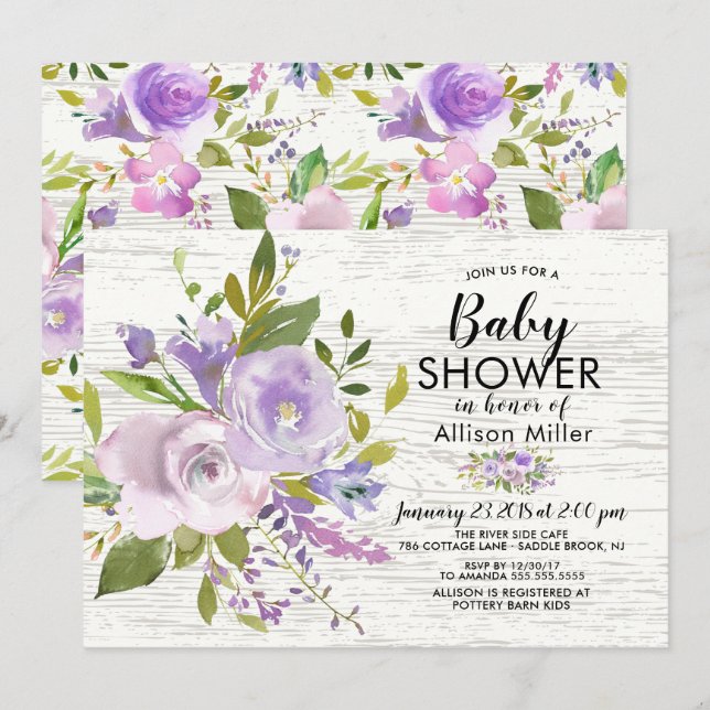 Invitaciones a la ducha de flores para BEBÉS de la (Anverso / Reverso)