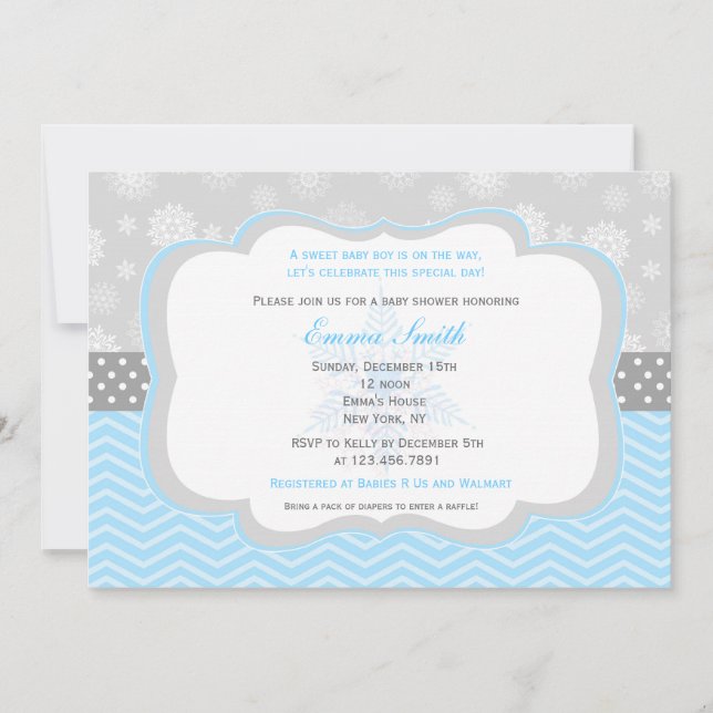 Invitaciones a la ducha de invierno con copos de n (Anverso)