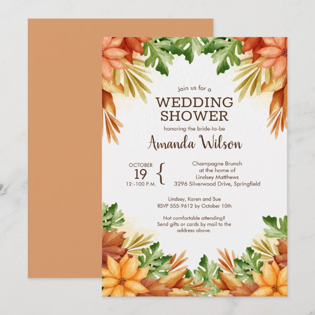 Invitaciones a la ducha de la boda de otoño (Anverso / Reverso)