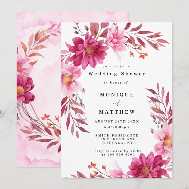 Invitaciones a la ducha de la boda del crisantemo  (Anverso / Reverso)