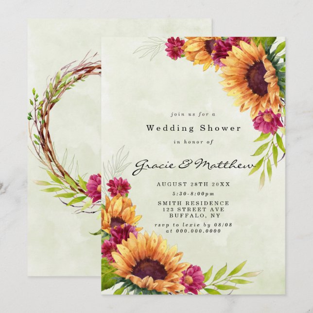 Invitaciones a la ducha de la boda floral rosada d (Anverso / Reverso)