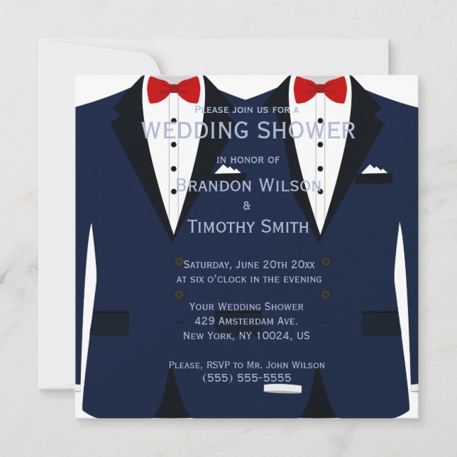 Invitaciones A La Ducha De La Boda Gay Azul Y Blan (Anverso)
