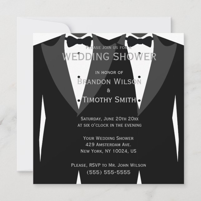 Invitaciones A La Ducha De La Boda Gay Negra Y Bla (Anverso)