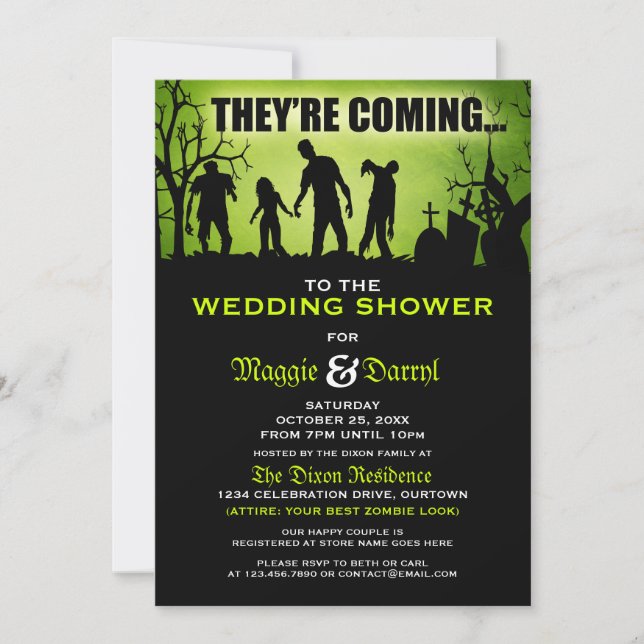 Invitaciones a la ducha de la boda zombie sensacio (Anverso)
