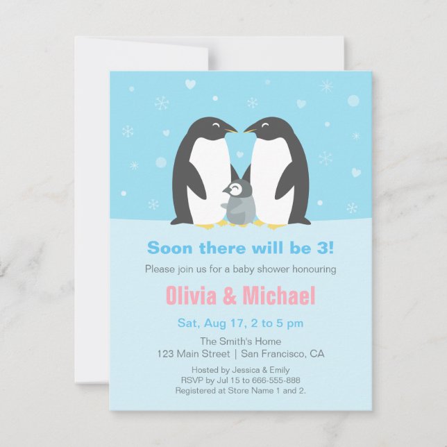 Invitaciones a la ducha de la familia Penguin Wint (Anverso)