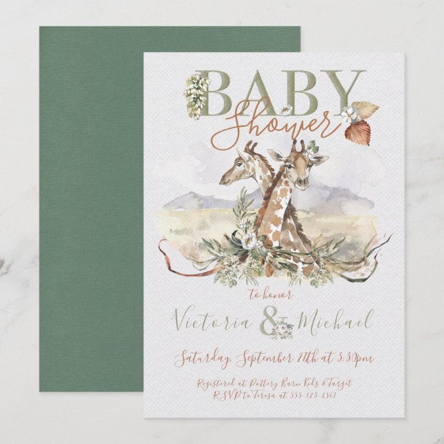 Invitaciones a la ducha de la jirafa de la jungla  (Anverso / Reverso)