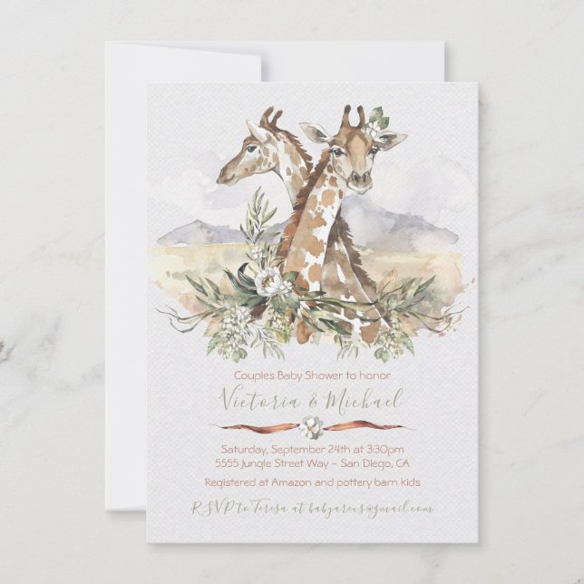 Invitaciones a la ducha de la jirafa de la jungla  (Anverso)