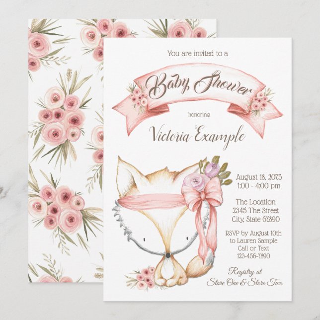 Invitaciones a la ducha de la niña Boho Fox Baby (Anverso / Reverso)