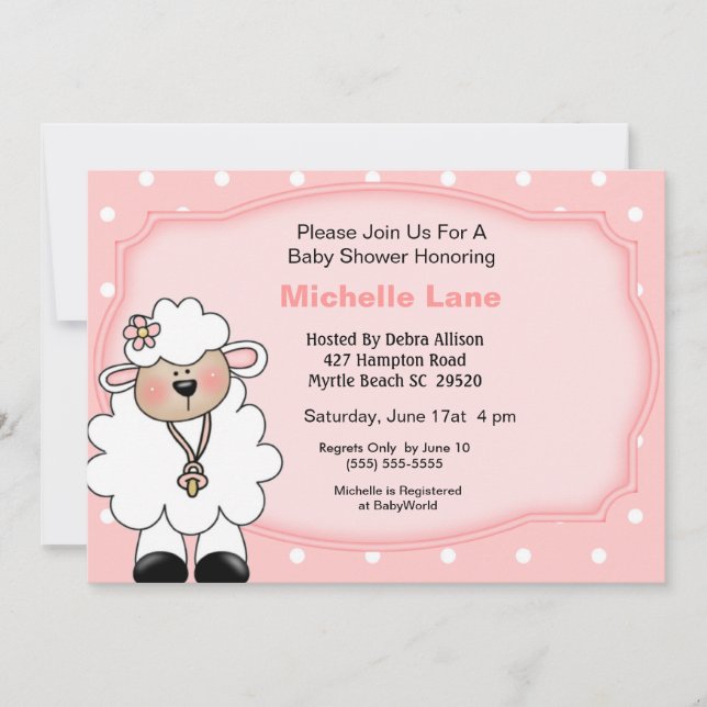 Invitaciones a la ducha de la niña de cordero (Anverso)