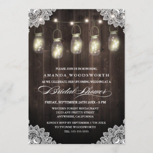 Invitaciones a la ducha de la novia Barn Wood Lace