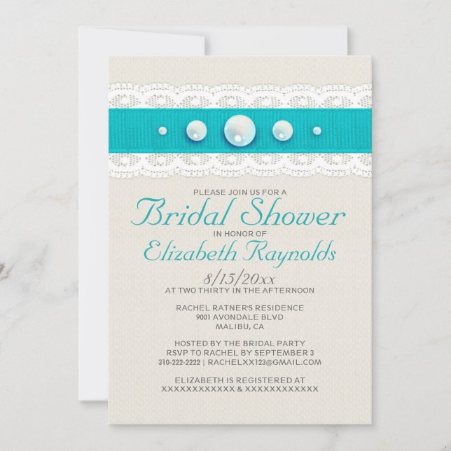 Invitaciones a la ducha de la novia Pearl (Anverso)