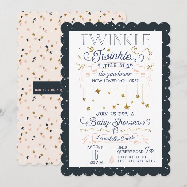 Invitaciones a la ducha de la pequeña estrella (Anverso / Reverso)