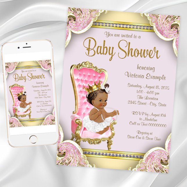 Invitaciones a la ducha de la princesa africana no (African American Princess Baby Shower Invitation. Instant download and printed invitations available)