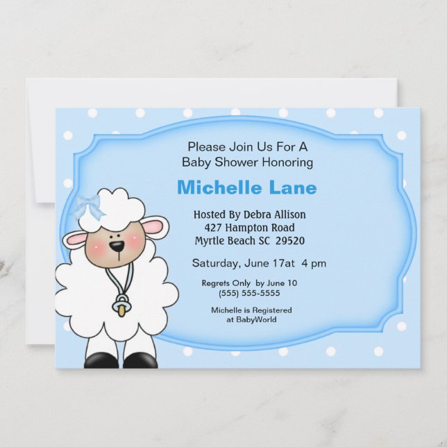 Invitaciones a la ducha de Lamb Baby Boy (Anverso)