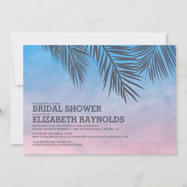 Invitaciones a la ducha de las novias en palmeras  (Anverso)