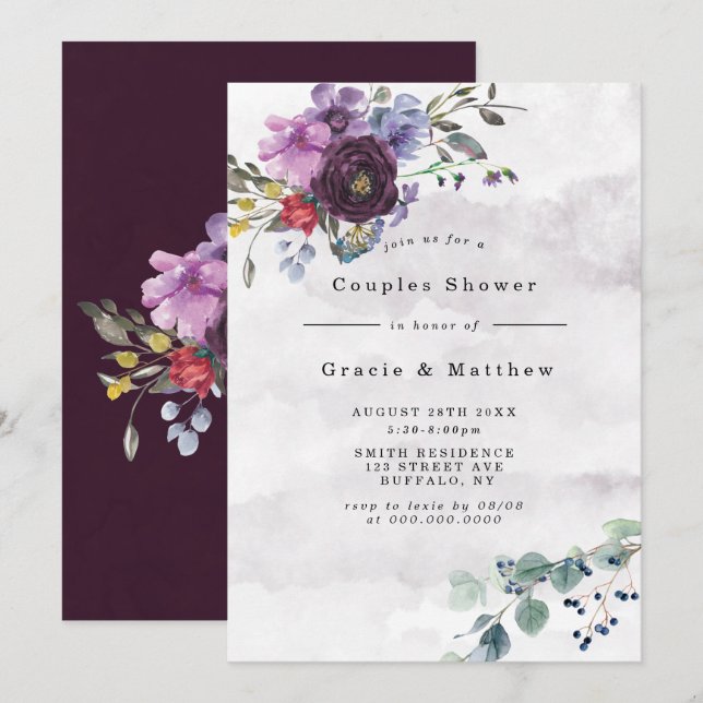 Invitaciones a la ducha de las parejas peony de Mo (Anverso / Reverso)