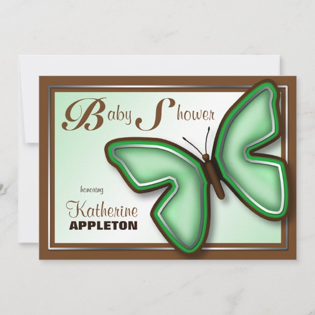 Invitaciones a la ducha de mariposas marrones y ve (Anverso)