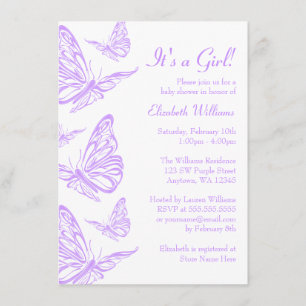 Invitaciones a la ducha de mariposas púrpura