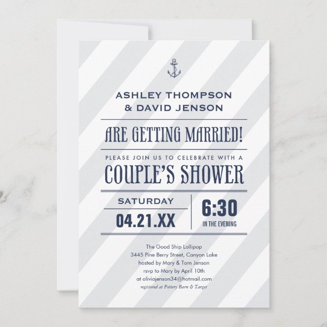 Invitaciones a la ducha de matrimonio náutico (Anverso)