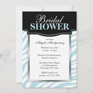 Invitaciones a la ducha de moda azul de cebra con
