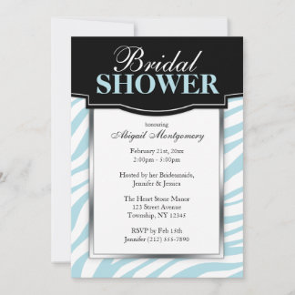 Invitaciones a la ducha de moda azul de cebra con 