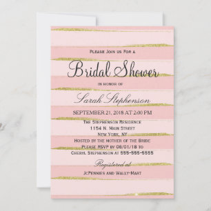 Invitaciones a la ducha de moda Gold Pink Stripes 