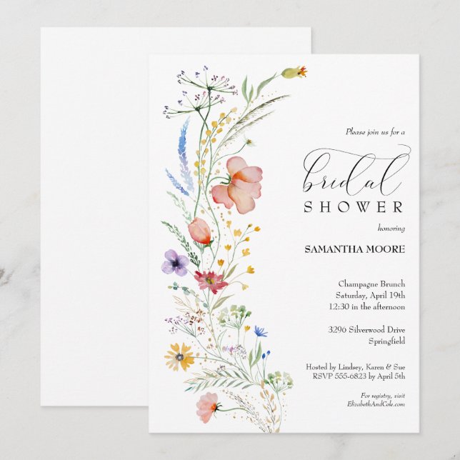 Invitaciones a la ducha de moda Wildflowers Bridal (Anverso / Reverso)