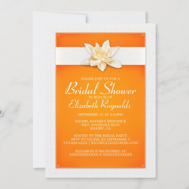 Invitaciones a la ducha de Naranja (Anverso)