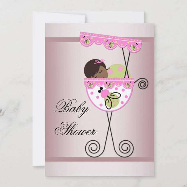 Invitaciones a la ducha de niñas de etnia rosa y v (Anverso)