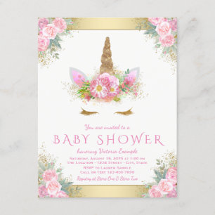 Invitaciones a la ducha de niñas Unicorn Face