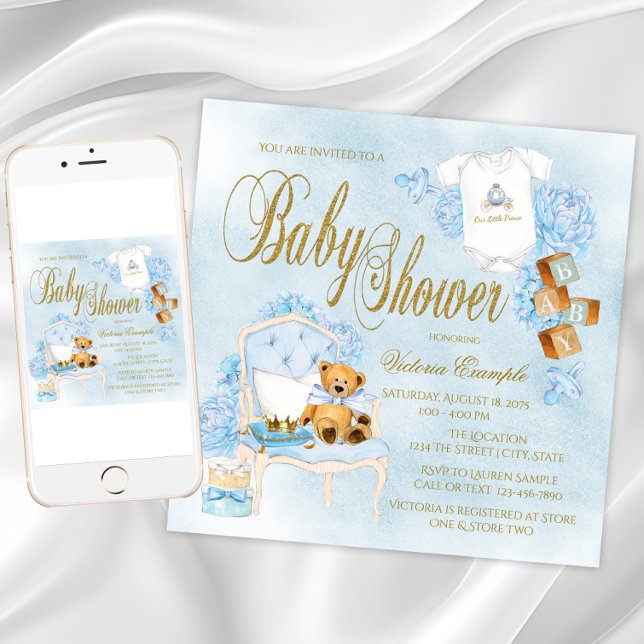 Invitaciones a la ducha de niños con acuarela azul (Boy watercolor baby shower invitation. Instant download and printed invitations available.)