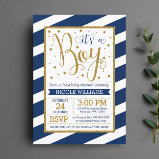 Invitaciones a la ducha de niños con franjas de or