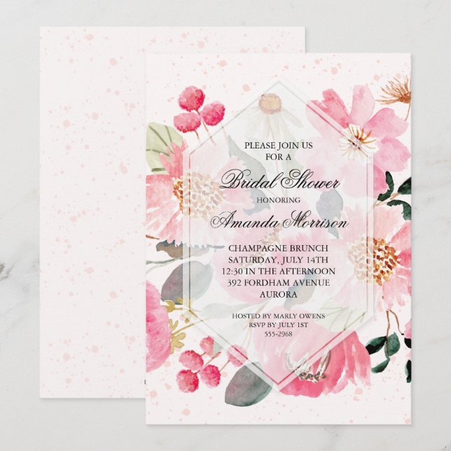 Invitaciones a la ducha de novia acuarela floral (Anverso / Reverso)