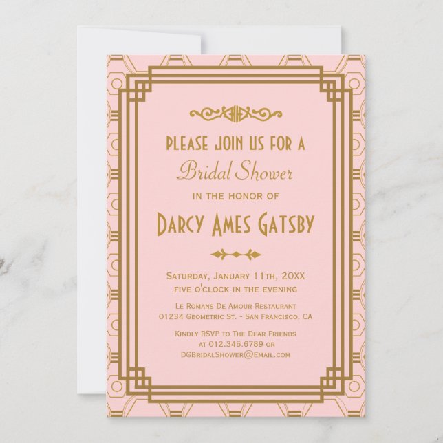 Invitaciones a la ducha de novia Art Déco (Anverso)