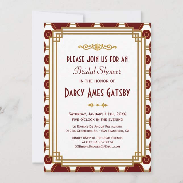 Invitaciones a la ducha de novia Art Déco (Anverso)