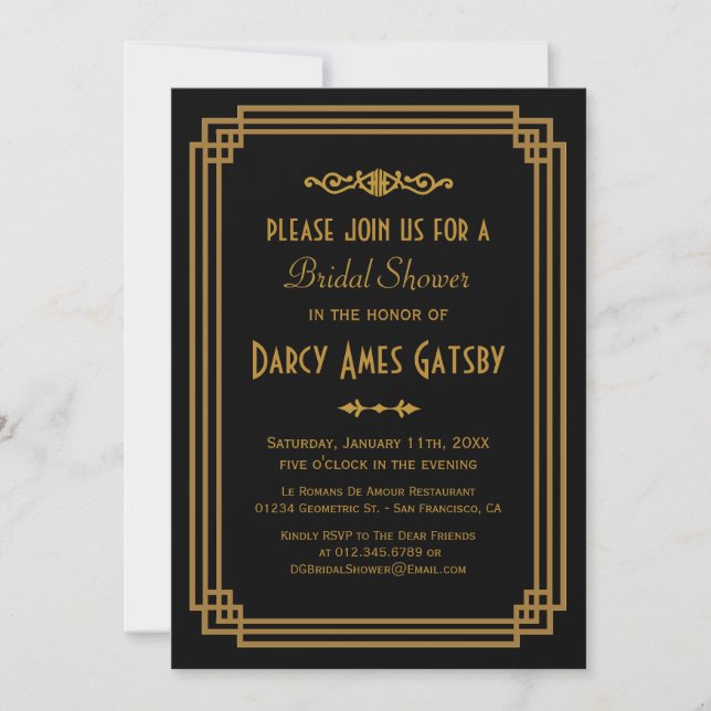 Invitaciones a la ducha de novia Art Déco (Anverso)