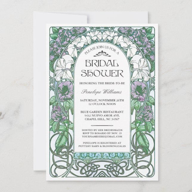Invitaciones a la ducha de novia Art Nouveau V.02 (Anverso)
