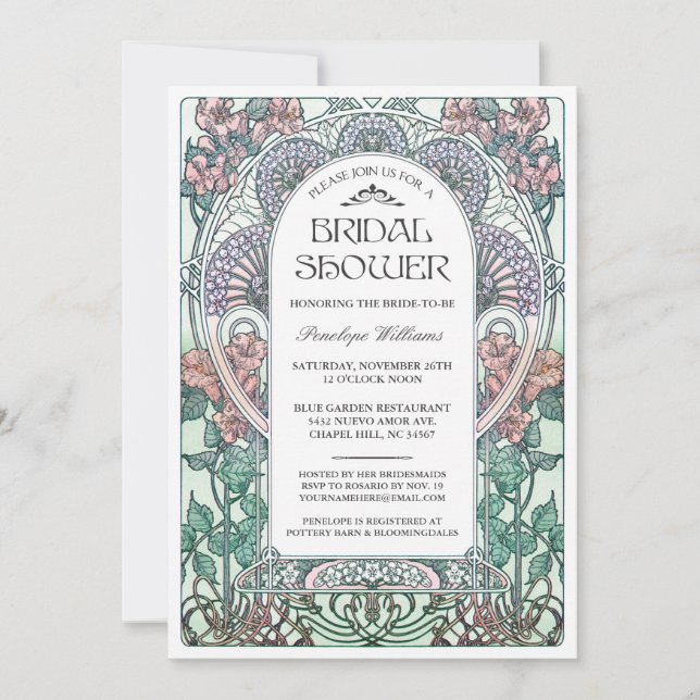 Invitaciones a la ducha de novia Art Nouveau V.03 (Anverso)