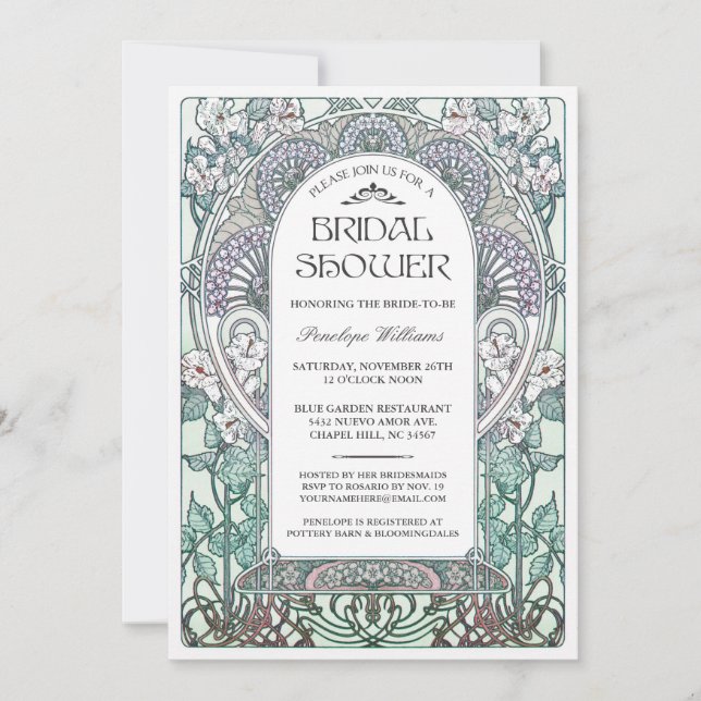 Invitaciones a la ducha de novia Art Nouveau V.04 (Anverso)