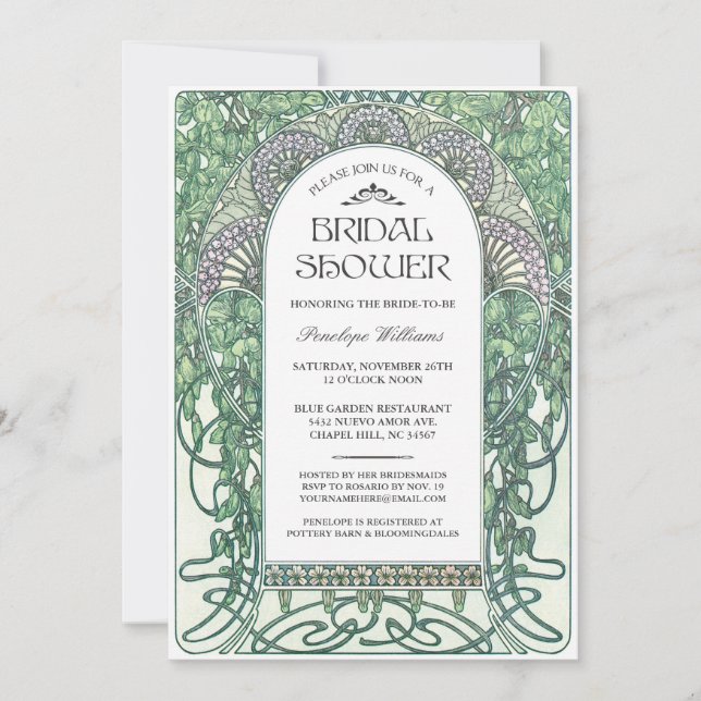 Invitaciones a la ducha de novia Art Nouveau V.05 (Anverso)