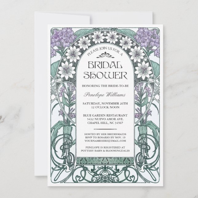 Invitaciones a la ducha de novia Art Nouveau V.06 (Anverso)