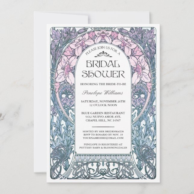 Invitaciones a la ducha de novia Art Nouveau V.08 (Anverso)