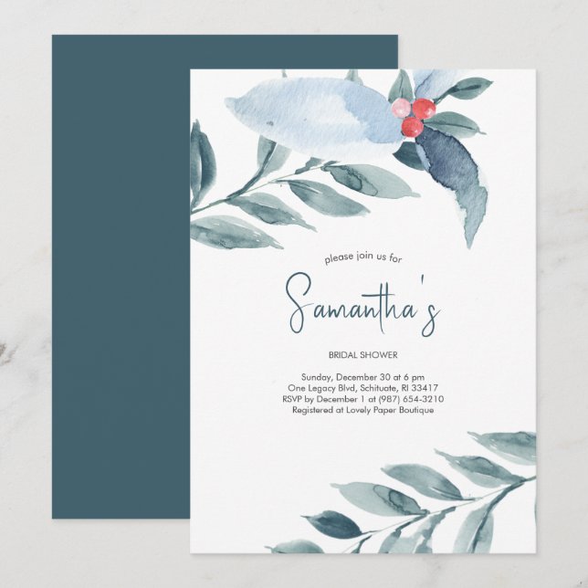 Invitaciones a la ducha de novia azul (Anverso / Reverso)