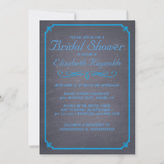 Invitaciones a la ducha de novia azul Chalkboard